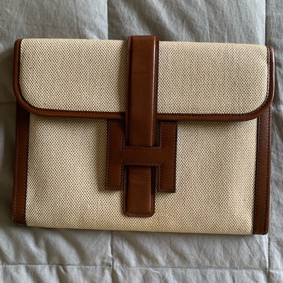 Handbags - Leather and Canvas Clutch